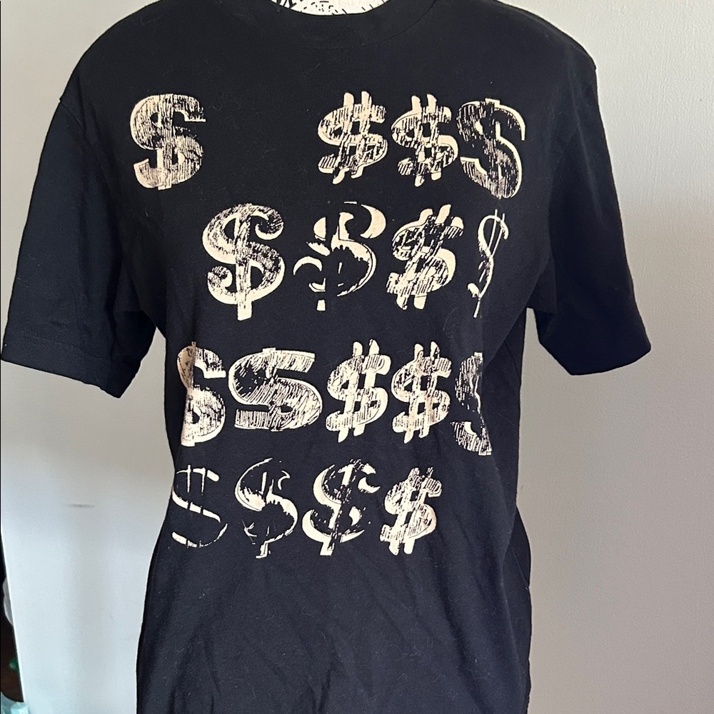 Uniqlo Black Tee with Gold Dollar Pattern